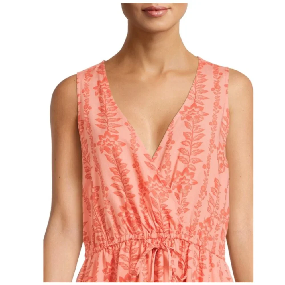 Time and Tru Women's Tank Dress Size Large Floral‎ V-Neck Sleeveless Tie Waist